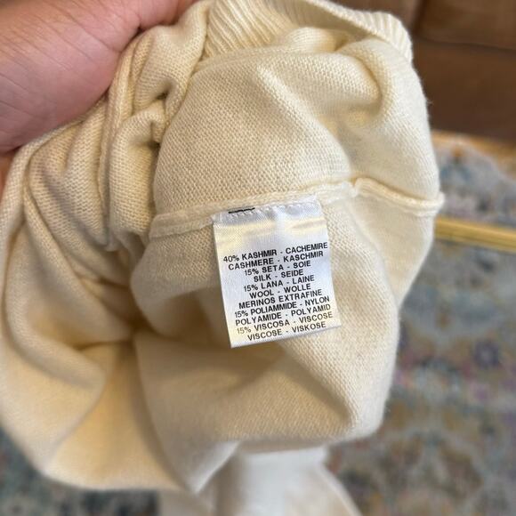 Cashmeritaly Cream Cashmere Blend Turtleneck Sweater Womens Large Quiet Luxury - Picture 4 of 6